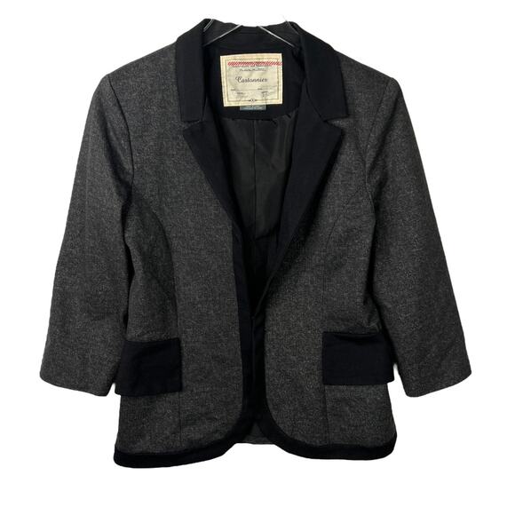 Cartonnier Anthropologie Hadley Tuxedo Jacket Peplum Blazer Charcoal Gray 10 - Picture 2 of 8